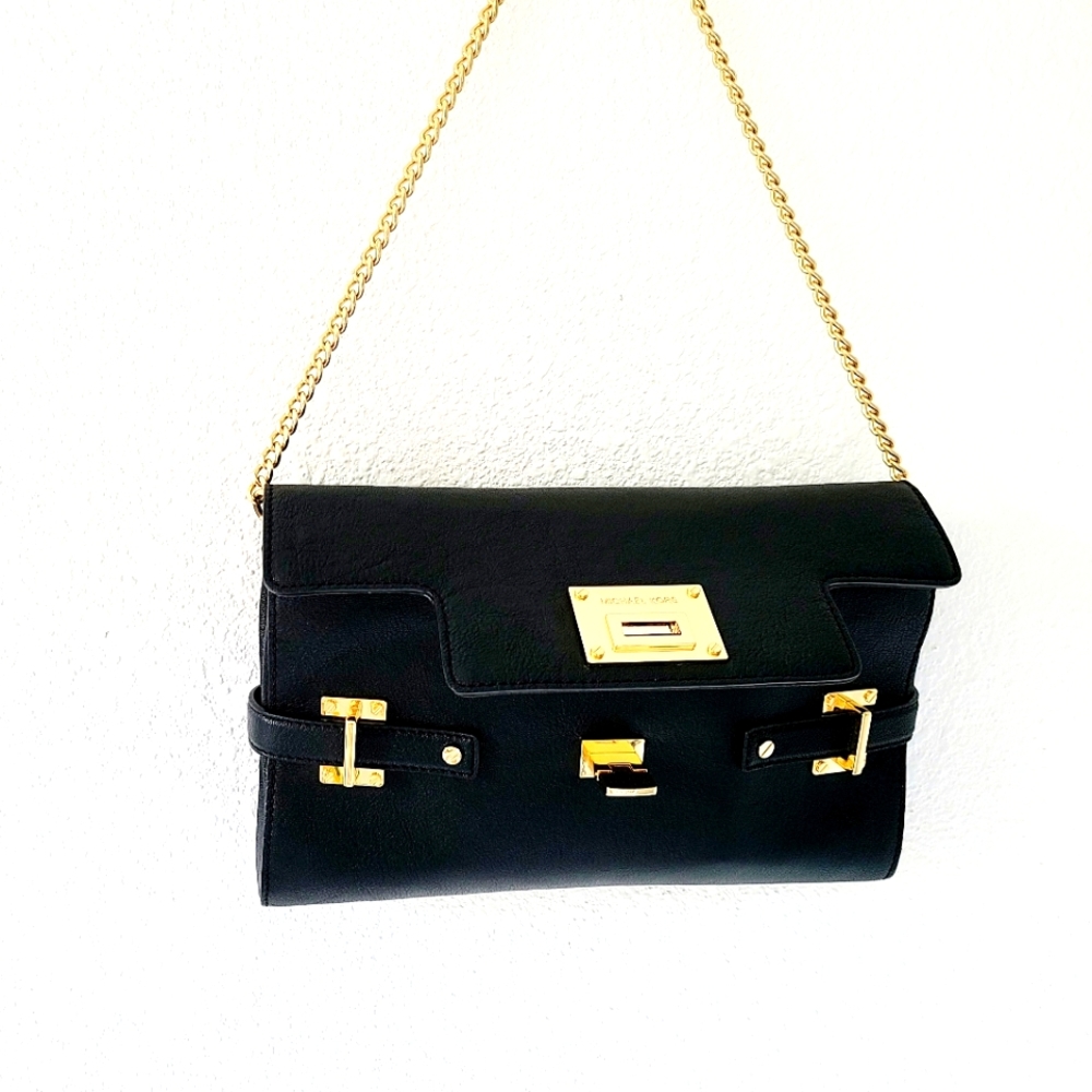 Michael Kors black leather shoulder bag with gold chain and hardware - Picture 2 of 7